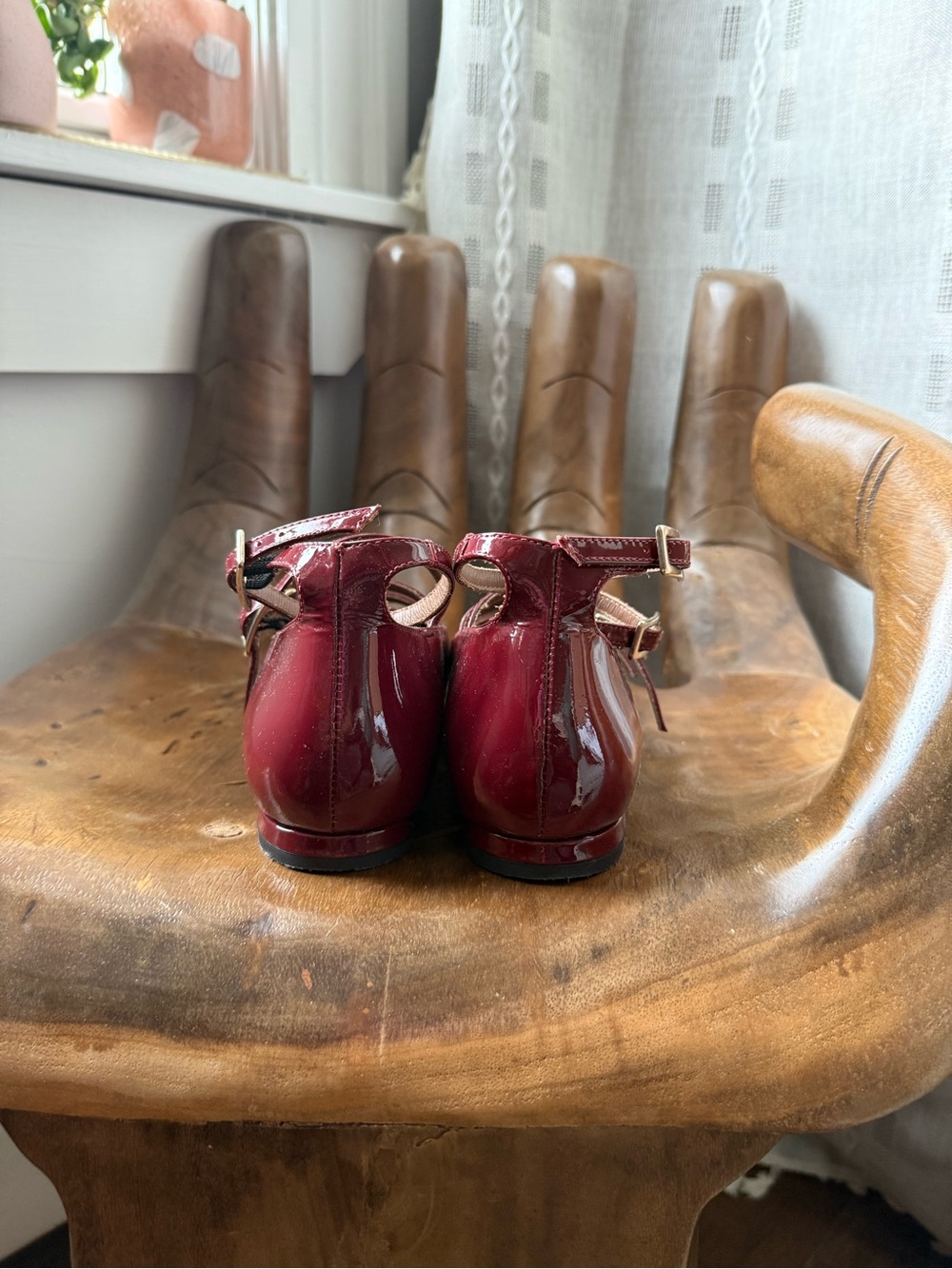 ALOHAS Burgundy Patent Multi-Strap Mary Jane Heels - Picture 4 of 5